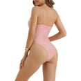 thumbnail image 3 of INSPIRE CHIC Women's Strappy Ribbed Monokini 1 Piece Adjustable Spaghetti Straps Triangle Bottoms Swimwear Bikini Suits Small Pink, 3 of 5