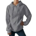 thumbnail image 3 of Zip Up Sweater Hoodie, Yigetop Ladies' Sweatshirts for Women Long Sleeve Lightweight Casual Pure Color Knitted Zipper Hoodies Sweater Knit Zip Up Sweater, Grey M, 3 of 7