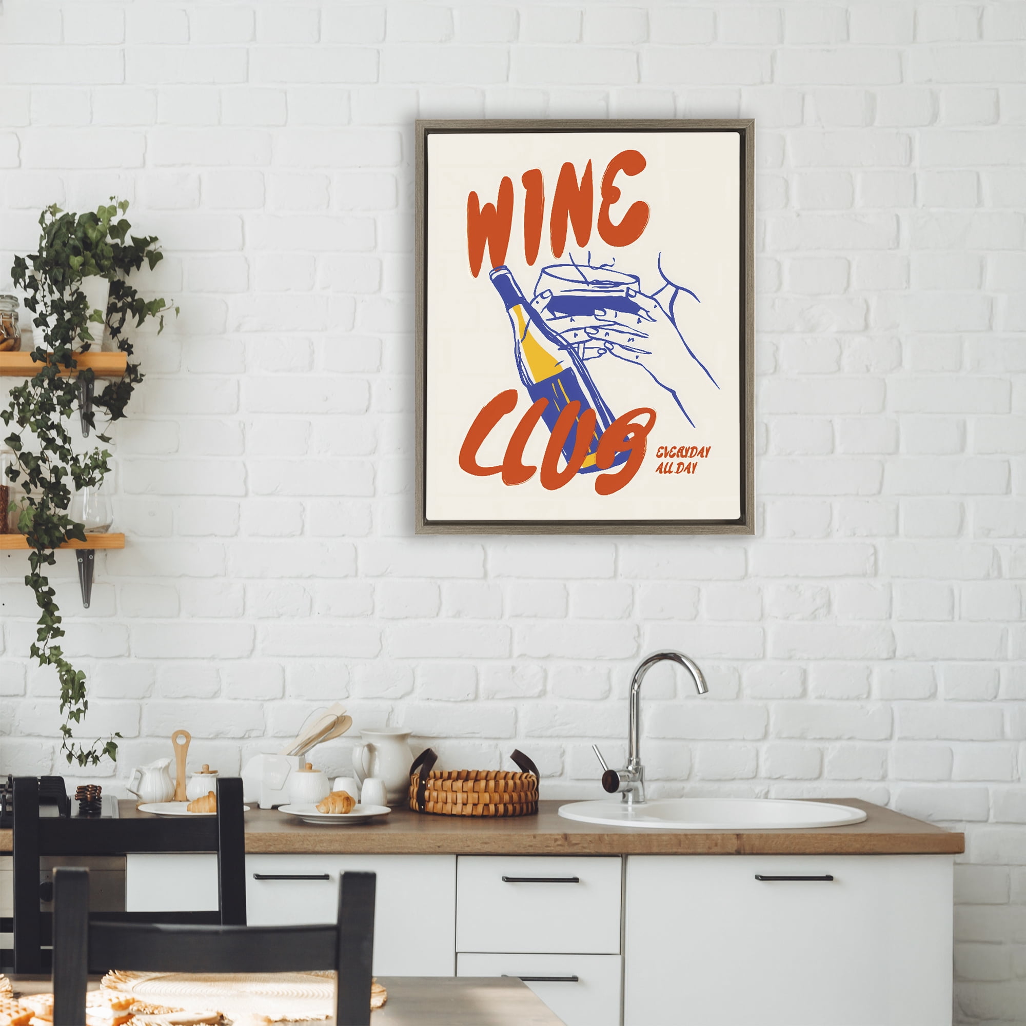 Stupell Industries Wine Club Every Day Brown Framed Floater Canvas Wall Art, design by The Prints Vibe