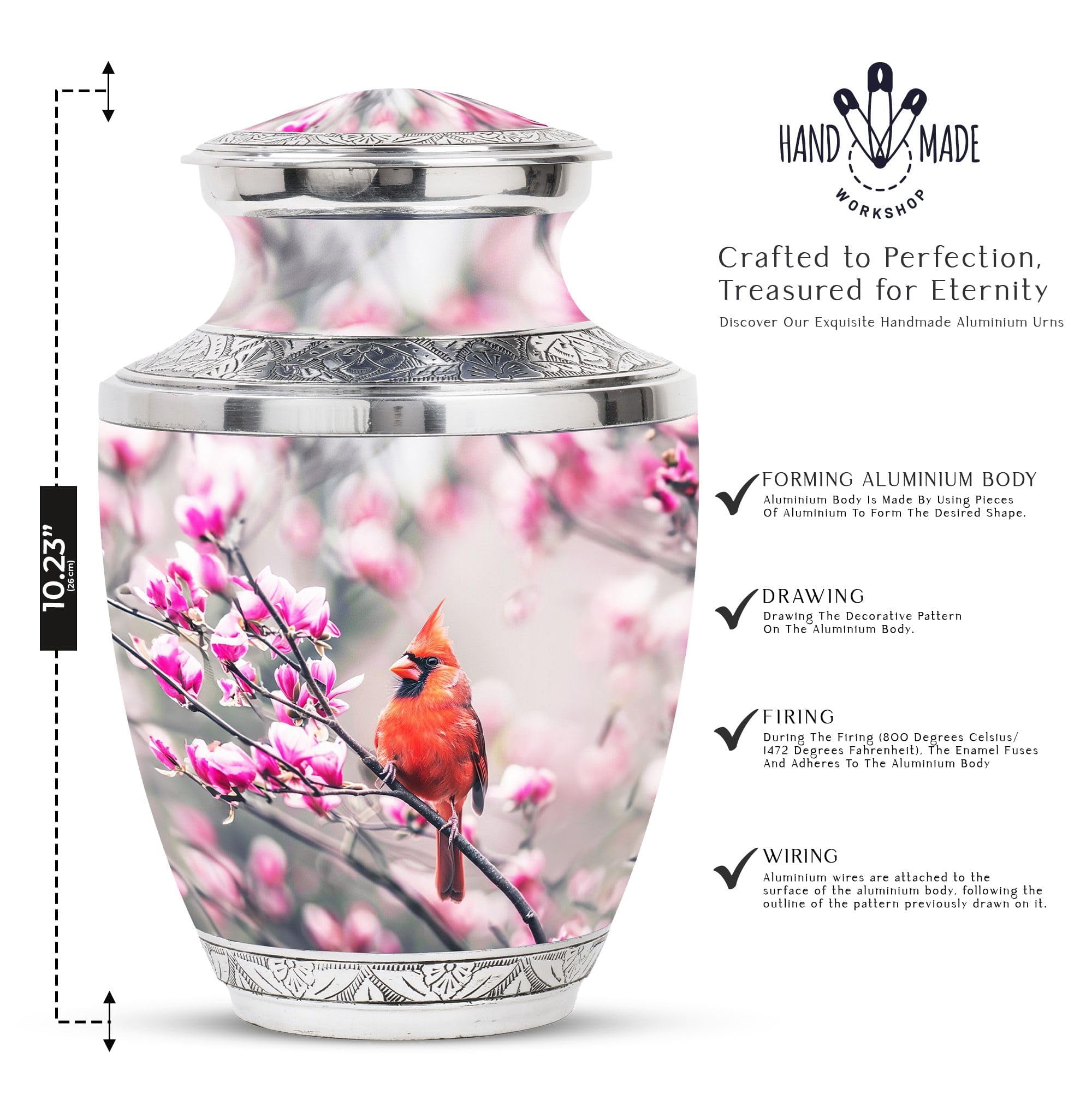 SUBSH Cardinal Urns for Ashes - Urns for Ashes - Urns for Ashes Adult Female Mother - Urns for Human Ashes Adult Male Dad - Cremation Urns for Adult Ashes Women (10 inch Pack of 1)