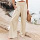 thumbnail image 3 of Pantalones largos SCZ de pierna ancha lino algodón cintura alta sueltos casuales mujer caqui S, 3 of 7