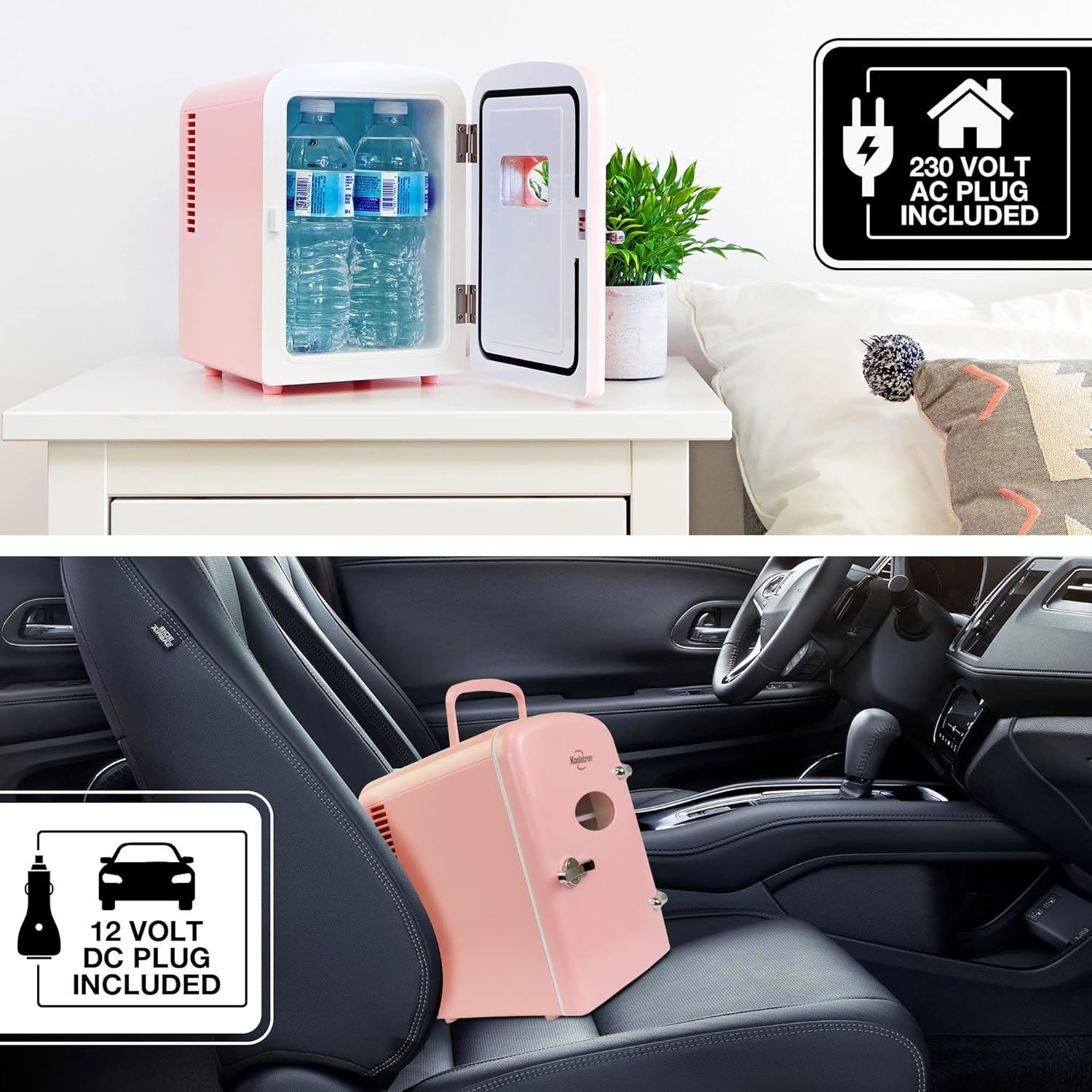 Fridge - 6 Can Refrigerator for Bedroom Office, Portable Table Top Beverage Cooler, 12V 110V Refrigerador For Drinks, Soda, Wine, Use In Car, Dorm, Outdoor,