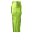 thumbnail image 4 of XVJRHAK Women's Skirts Pu Leather Long Skirt for Women High Waist Retro Maxiskirt Pathwork Bodycon Hip Package Sexy Female Prom Split Skirt (Green,S), 4 of 9