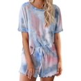 thumbnail image 1 of Womens Tie Dye Printed Ruffle Short Lounge Set Short Sleeve Tops and Shorts 2 Piece Pajamas Set Sleepwear, 1 of 3