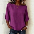 thumbnail image 2 of Cotton Linen Boatneck Elegant Tops for Women Trendy Elbow Sleeve Outdoor Tee for 2026 Loose Fit Vacation Casual Summer Outfits, 2 of 5