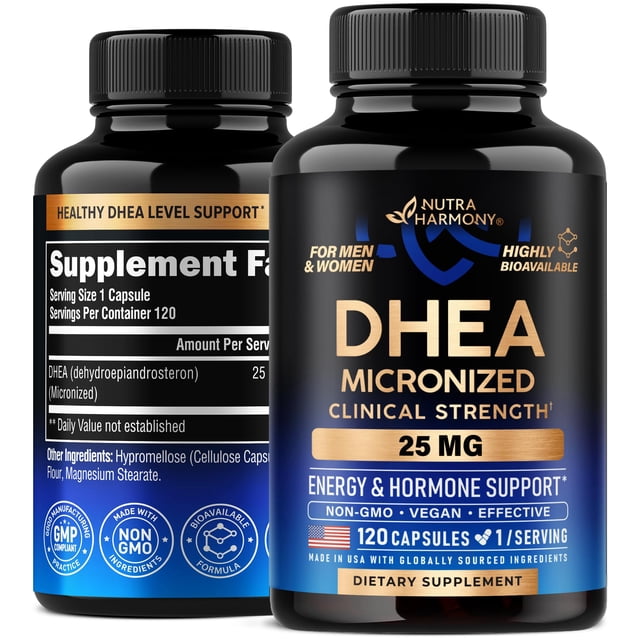 Suplemento de DHEA NUTRAHARMONY 25 mg micronizado para mujeres y hombres