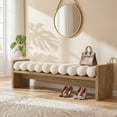 thumbnail image 3 of Tribesigns 59'' Wooden Entryway Bench with Boucle Cushion, Upholstered Fabric End of Bed Bench for Living Room (Removable Cushion), 3 of 7