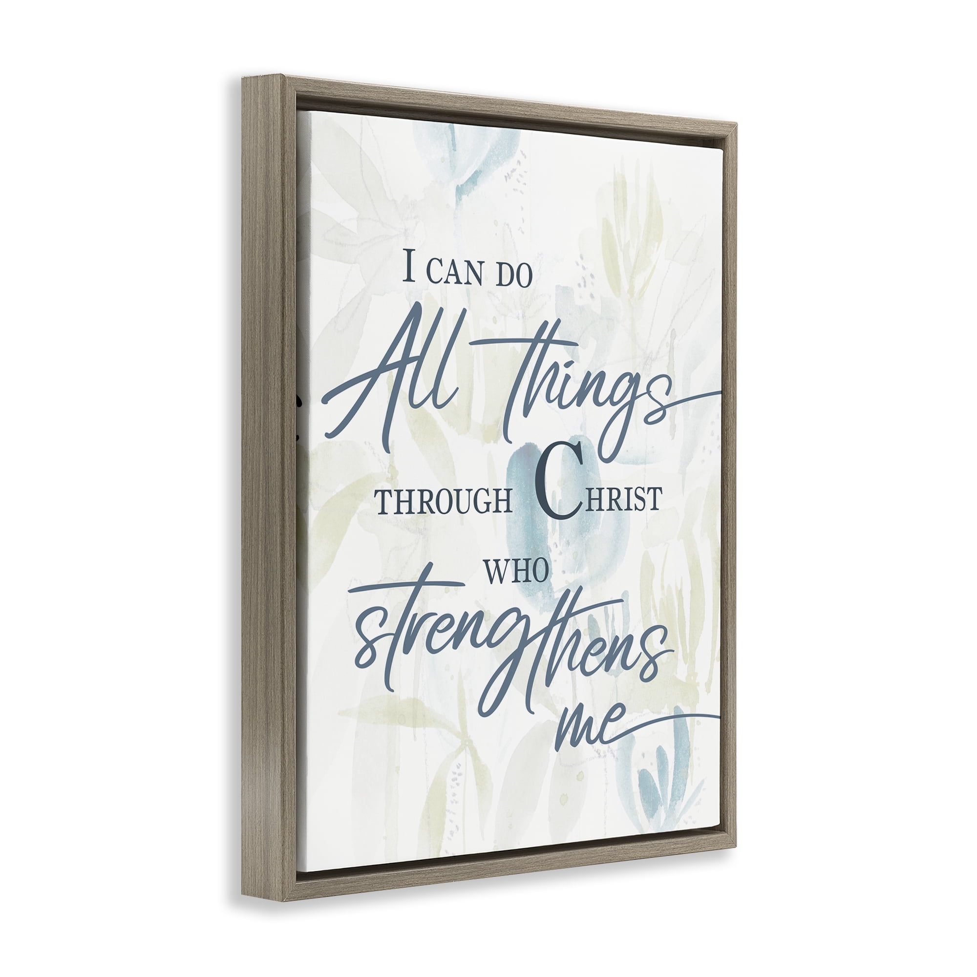 Stupell Industries All Things Through Christ Brown Framed Floater Canvas Wall Art, design by Krinlox