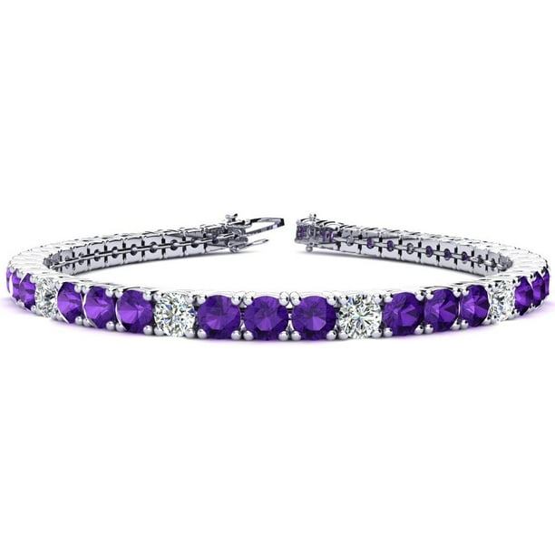 SuperJeweler 9 3/4 Carat Amethyst and Diamond Alternating Tennis