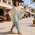 thumbnail image 4 of Xixirimido Hummingbird Spring Floral Print Kaftan Dresses for Women Plus Size V Neck Caftans Long Batwing Sleeve Beach Cover Ups Summer Beach Dress, 4 of 7