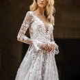 thumbnail image 6 of Ladies Spring Summer Sexy Deep V Lace Mesh Long Sleeve Dress Wedding Dress Dress Tall Formal Dresses for Women Ballgowns Womens Dress Dress for Women with Big Long Dresses for Women for Party Evening, 6 of 8