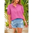 thumbnail image 3 of PRETTYGARDEN Women's Summer Button Down Shirts Short Lantern Sleeve V Neck Cotton Cute Dressy Casual Ladies Tops Blouses, 3 of 6