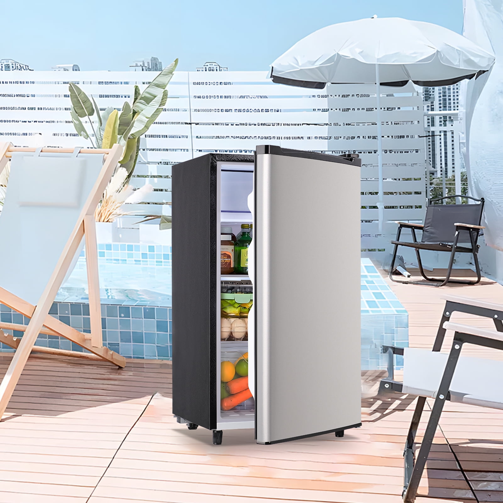 JIEJIA 3.2 Cu.ft. Mini Refrigerator with Top Freezer and 5 Temp Control Compact Small Fridge, Silver