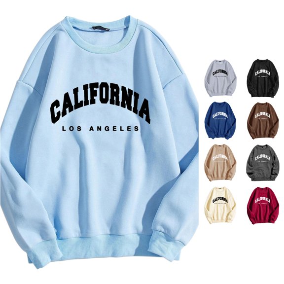 DHFJKG Sweatshirt For Women California Los Angeles Letter Printed Casual Long Sleeve Crew Neck Pullover Tops
