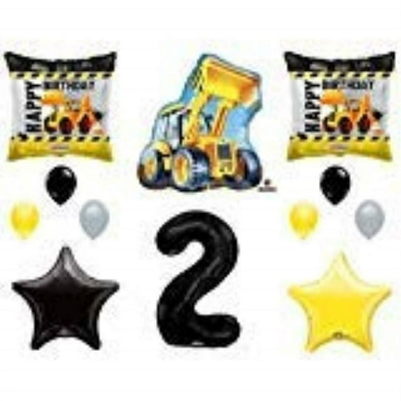 2nd birthday construction balloons decoration supplies party boy dump truck bulldozer second