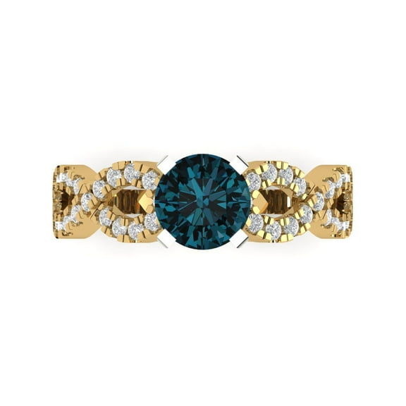 Solitaire with Accents Engagement Ring for Women - 1.42ct Natural London Blue Topaz in 14K Yellow/White Gold Promise Ring