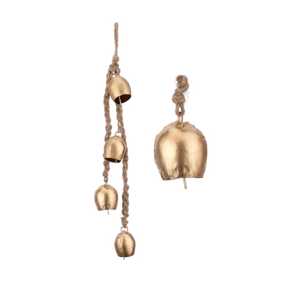 Vivanta 19 Inch Wrought Iron Rustic Farmhouse Wind Chimes, 4 Bell Cluster Hanging Cow Bells
