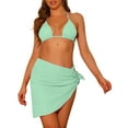 thumbnail image 1 of Conjuntos de bikini de 3 piezas para mujer, con escote halter, trajes de baño de malla con pareo y falda de playa, traje de baño pequeño en verde menta, 1 of 5