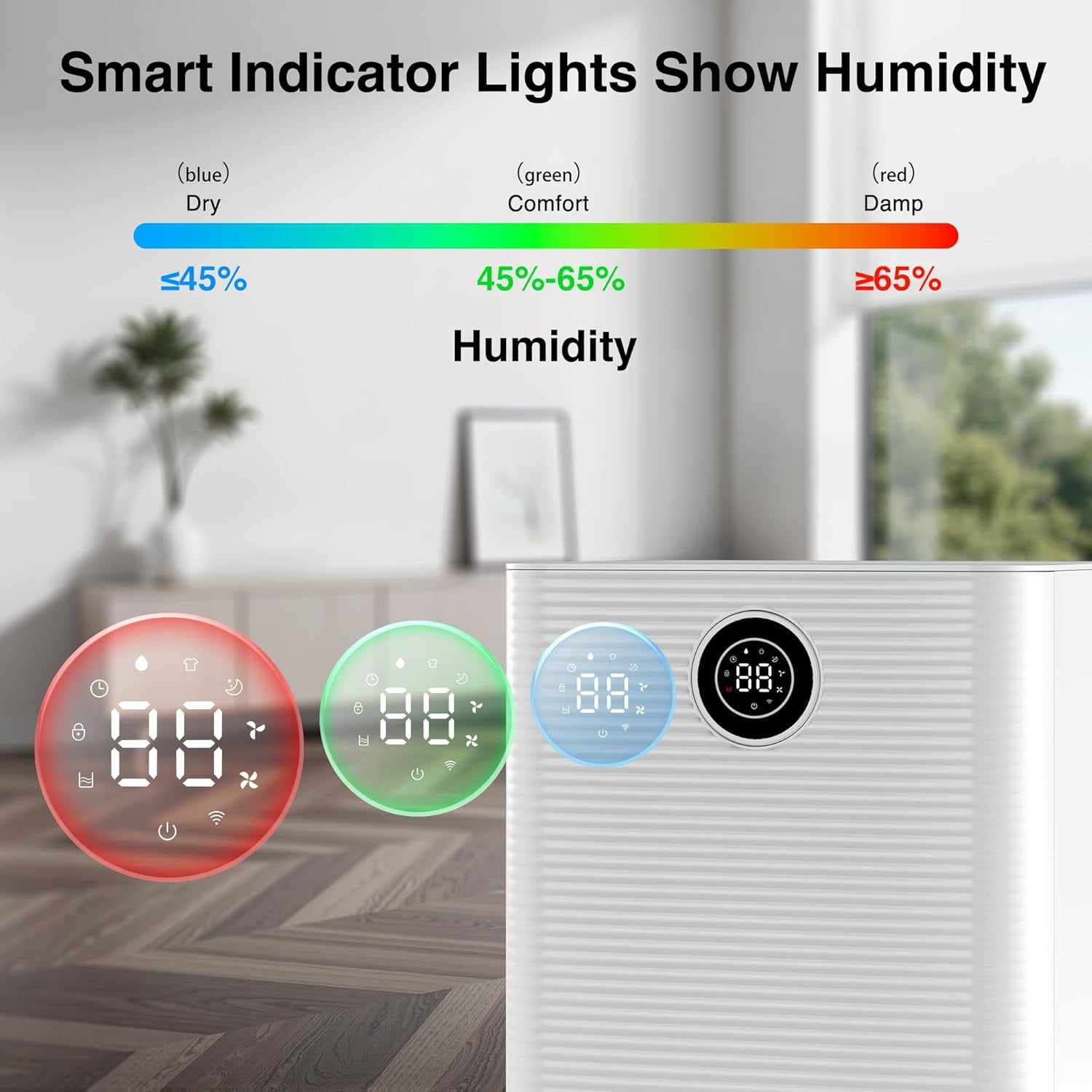 WAA 24 Pint Dehumidifier Auto/Manual Drainage,3 Modes,24H Timer,Auto Defrost (Home/Basement,Drain Hose)