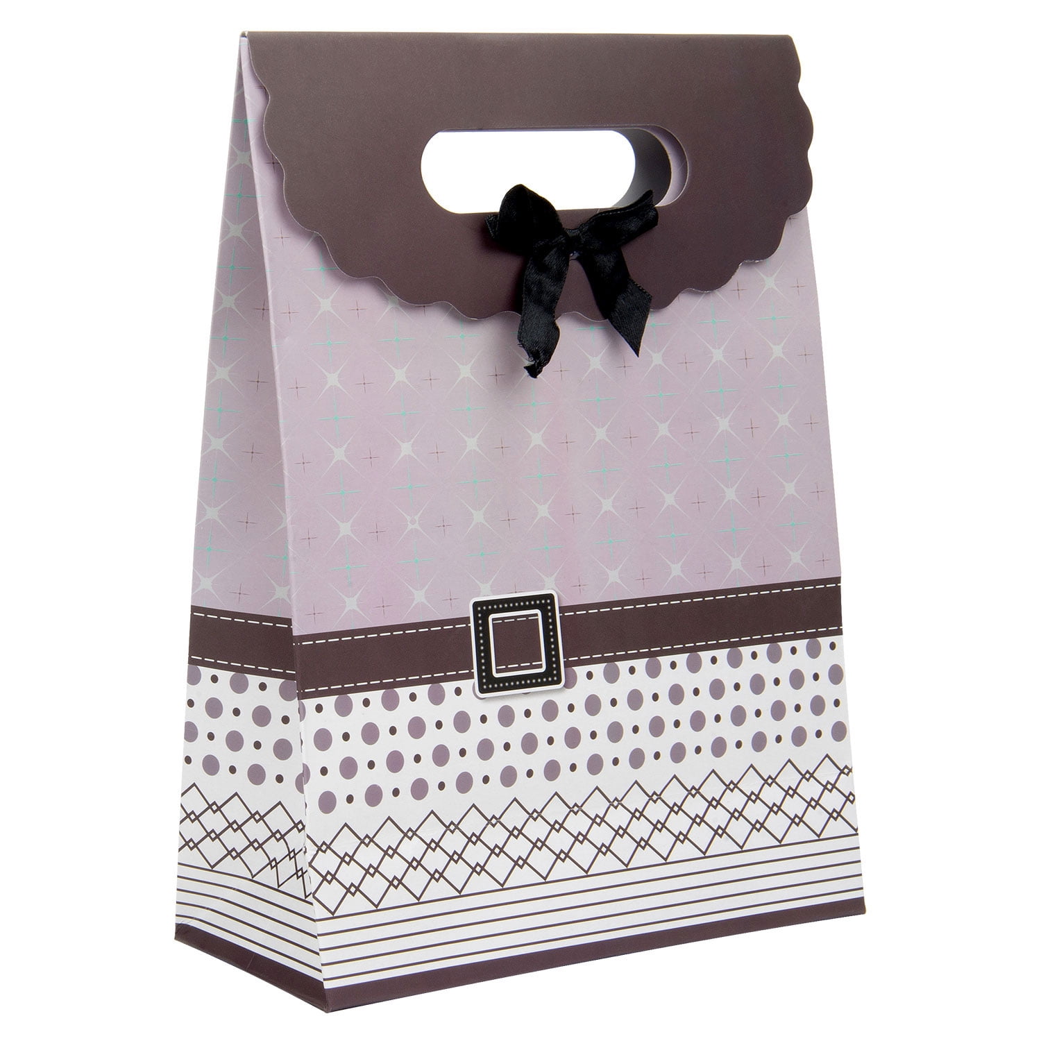 Premium Reusable Chic Buckle Bow Colorful Paper Gift Bag with Satin Ribbon Handles