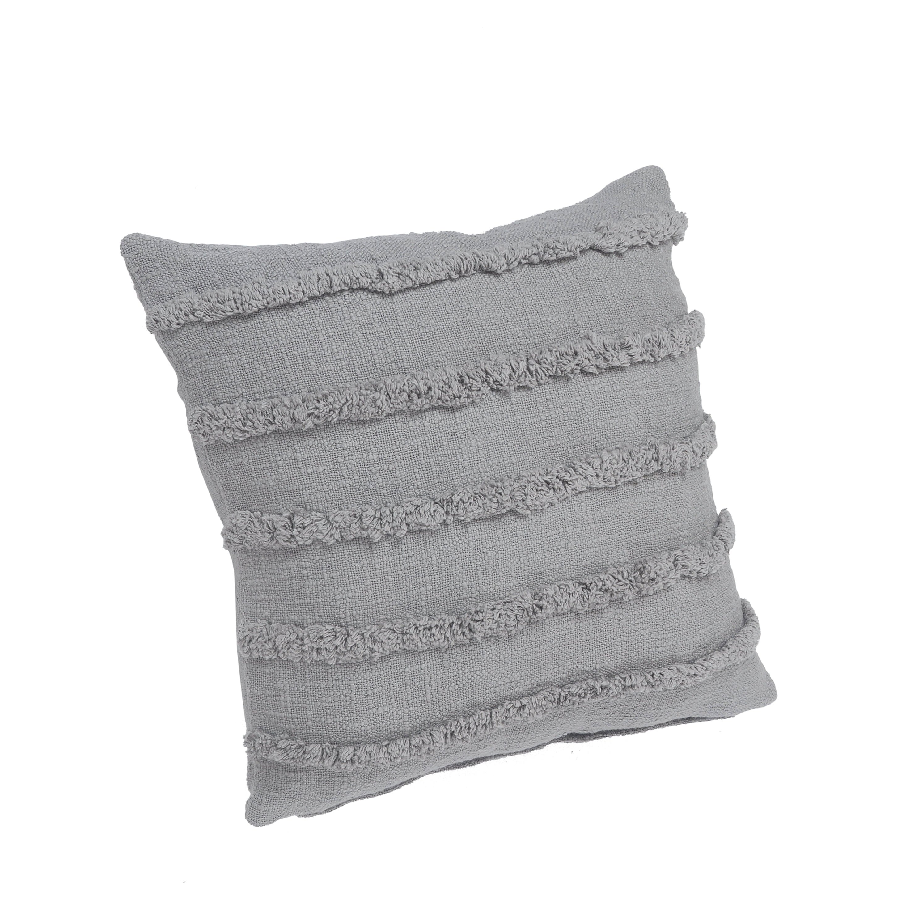 Ox Bay Sindy 20" x 20" Gray Shag Striped Cotton Adult Decorative Throw Pillow