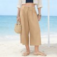 thumbnail image 5 of felwors Gaucho Pants For Women Summer Wide Leg Cotton Dressy 2026 Casual Cropped Pant Culottes with Pockets Khaki for Size M, 5 of 9