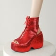 thumbnail image 6 of Mostsola Platform Ankle Boots for Women Lace up Goth Stacked Peep Toe Wedge Booties, 6 of 6