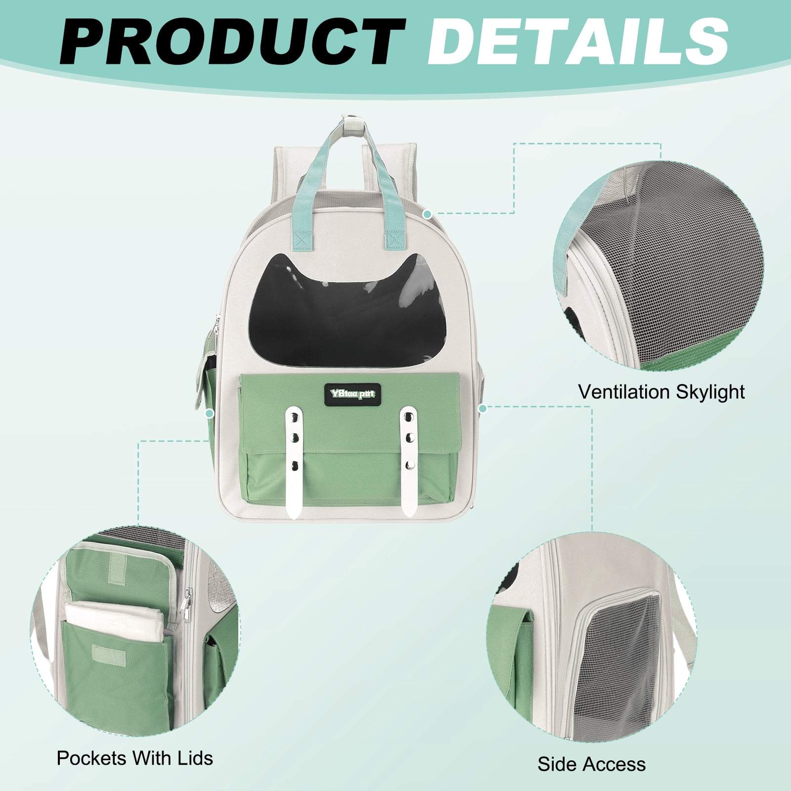 Cat Backpack Carrier, Breathable Pet Hiking Backpack Travel Bag for Cats or Small Dogs Green