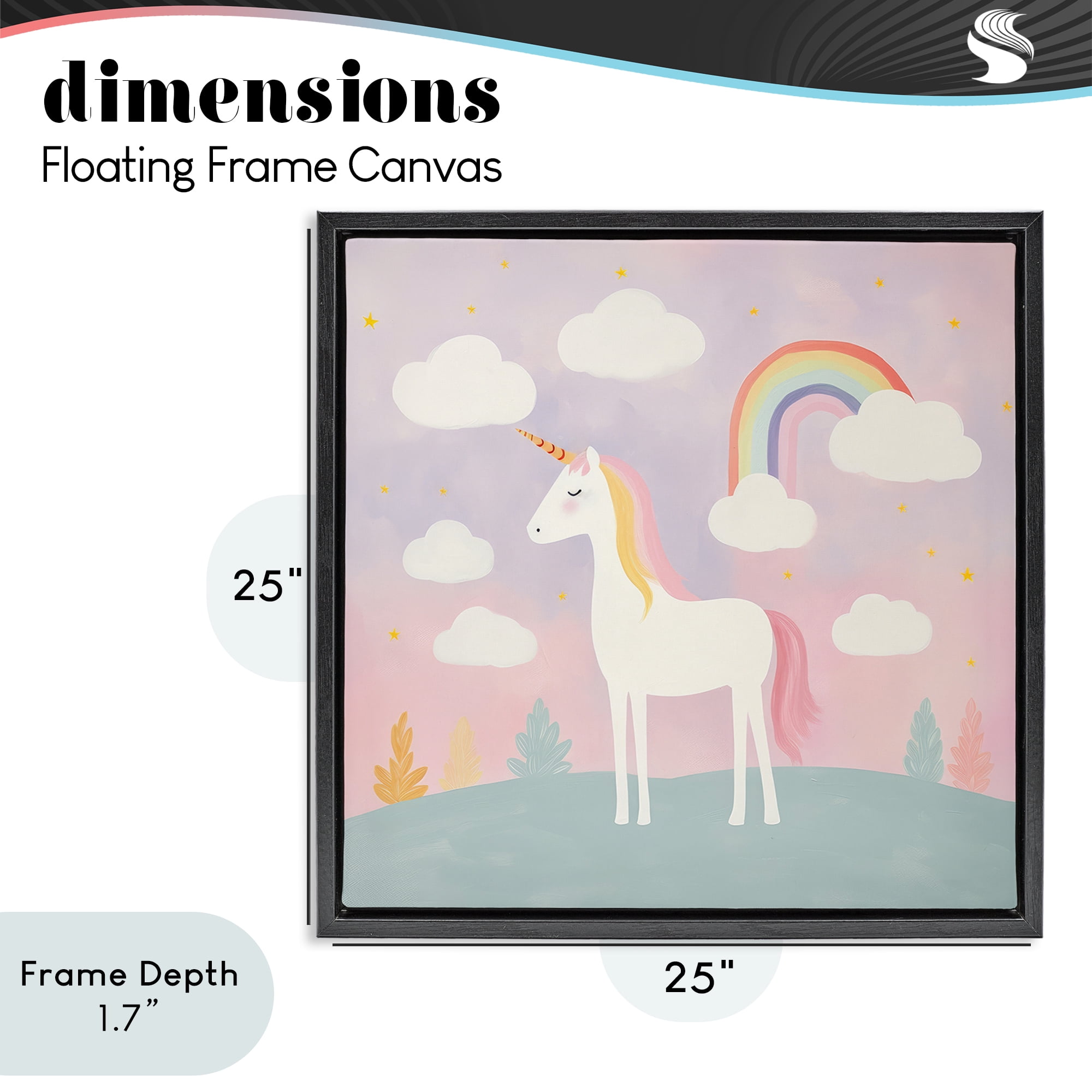 Stupell Industries Mystical Unicorn with Rainbow & Clouds Black Framed Floater Canvas Wall Art, design by Lazar Studio