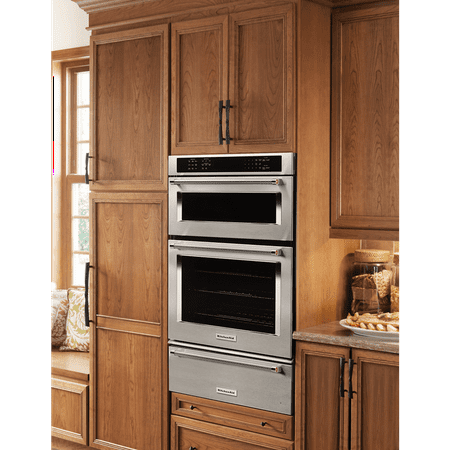 KitchenAid - 27" Single Electric Convection Wall Oven with Built-In Microwave - Stainless Steel