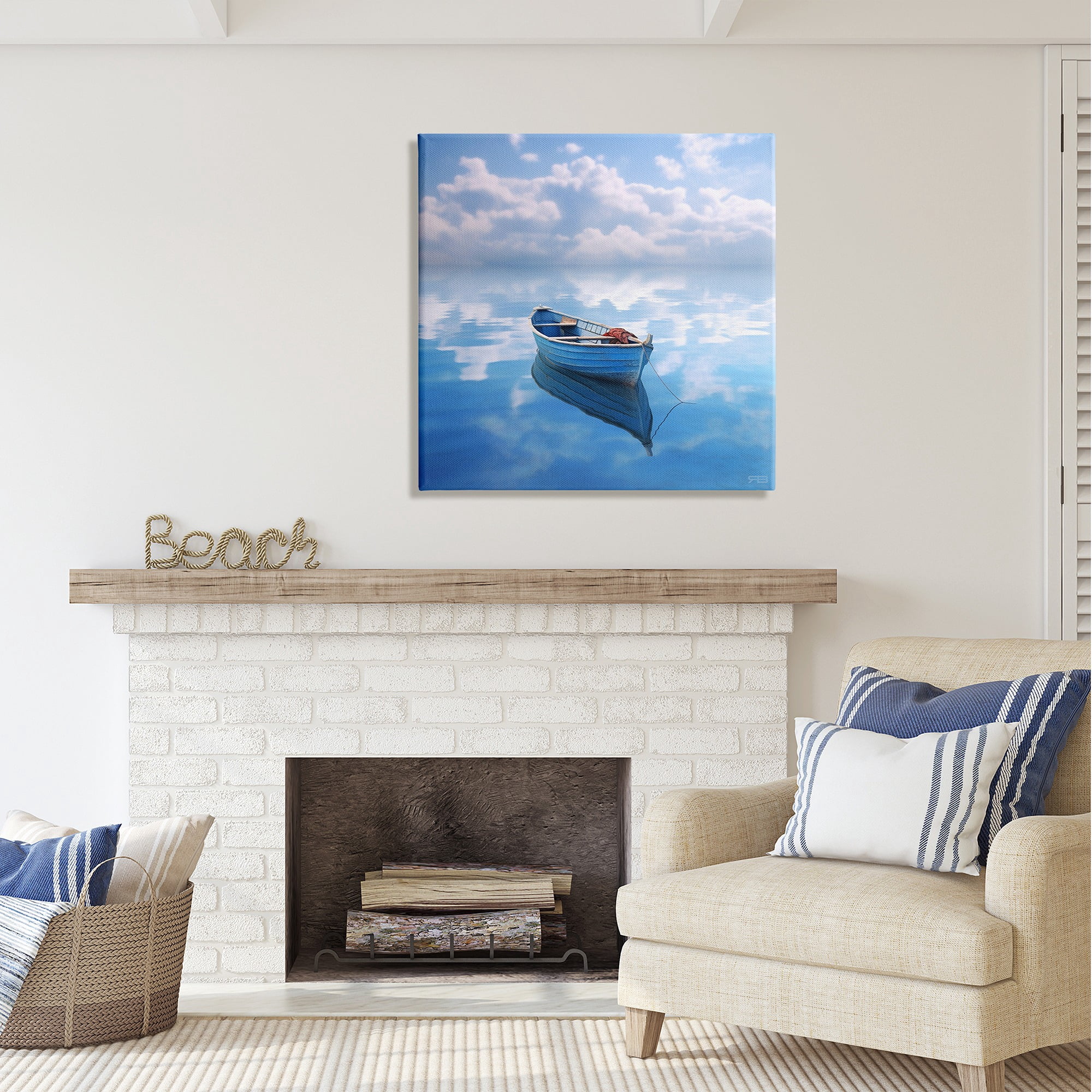 Stupell Industries Lone Boat on Cloudy Sea Transportation Painting Gallery Wrapped Canvas Art Print Wall Art, 30 x 30
