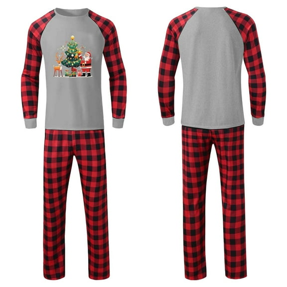 Mifsaly Family Christmas Pajamas Matching Sets 2025 Xmas Tree Santa Print Pjs 2 Piece Long Sleeve Pullover Sleepwear & Plaid Wide Leg Sleep Pants with Pockets Holiday Festival Loose Homewear