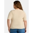 thumbnail image 3 of Terra & Sky Women's Plus Size Ribbed Sweetheart Sweater with Short Sleeves, Lightweight, Sizes 0X-5X, 3 of 5