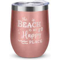 Beach Gifts for Women-Beach Insulated Tumbler with Lid and Straw,Beach Themed Gifts Ideas- Beach Is My Happy Place Wine Tumbler,Ocean Theme Gifts for A Beach Lovers,12 Oz Beach cup Rose Gold