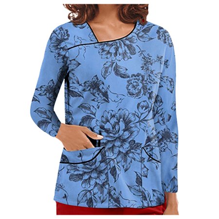 

Womens Scrub Top Print V Neck Scrubs with Pockets Nurse Uniform Uniform T Shirts