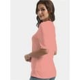 thumbnail image 4 of Women's Short Sleeve V-Neck T-Shirt - Soft Lightweight Knit Pullover Top, Solid Color, Basic Casual Tee, 4 of 5