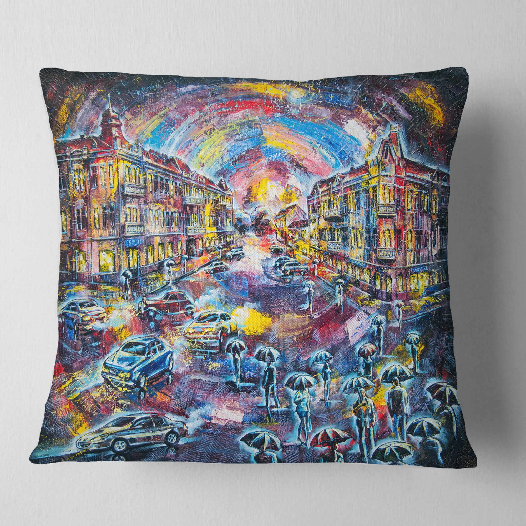 Designart Surreal City at Night - Cityscape Throw Pillow - 16x16