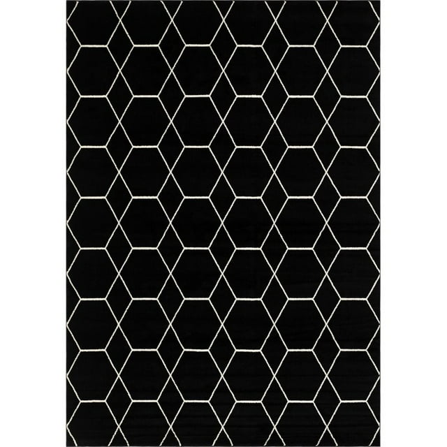 Unique Loom Trellis Frieze Geometric Lattice Rug 10' x 14' Rectangle Black/Ivory