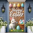 thumbnail image 4 of Colorful Striped Easter Banner Cartoon Bunny Decorative Eggs Floral Easter Egg Background for Easter Party Spring Celebration Kids Event, 4 of 8