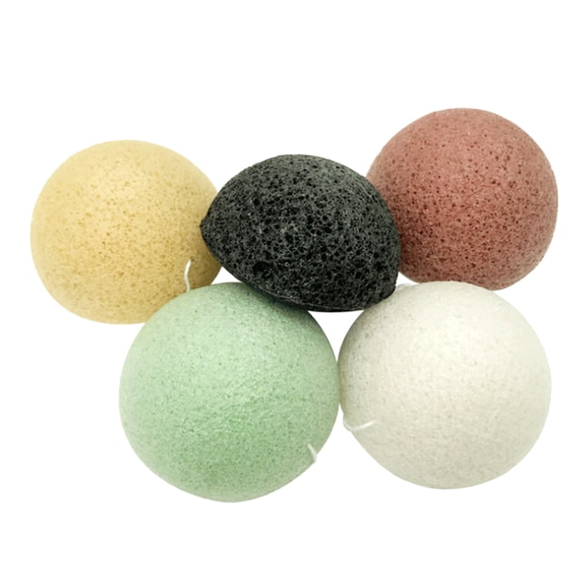 5pcs Konjac Esponja Esponja Facial Limpieza Esponjas Ideal para la piel propensa al acné oleoso sensible (negro + verde + amarillo + crema + rojo)