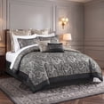 thumbnail image 2 of Regency Heights 8 Pieces Jacquard Comforter Set with Bedskirt and Decor Pillows, Queen, Black, 2 of 9