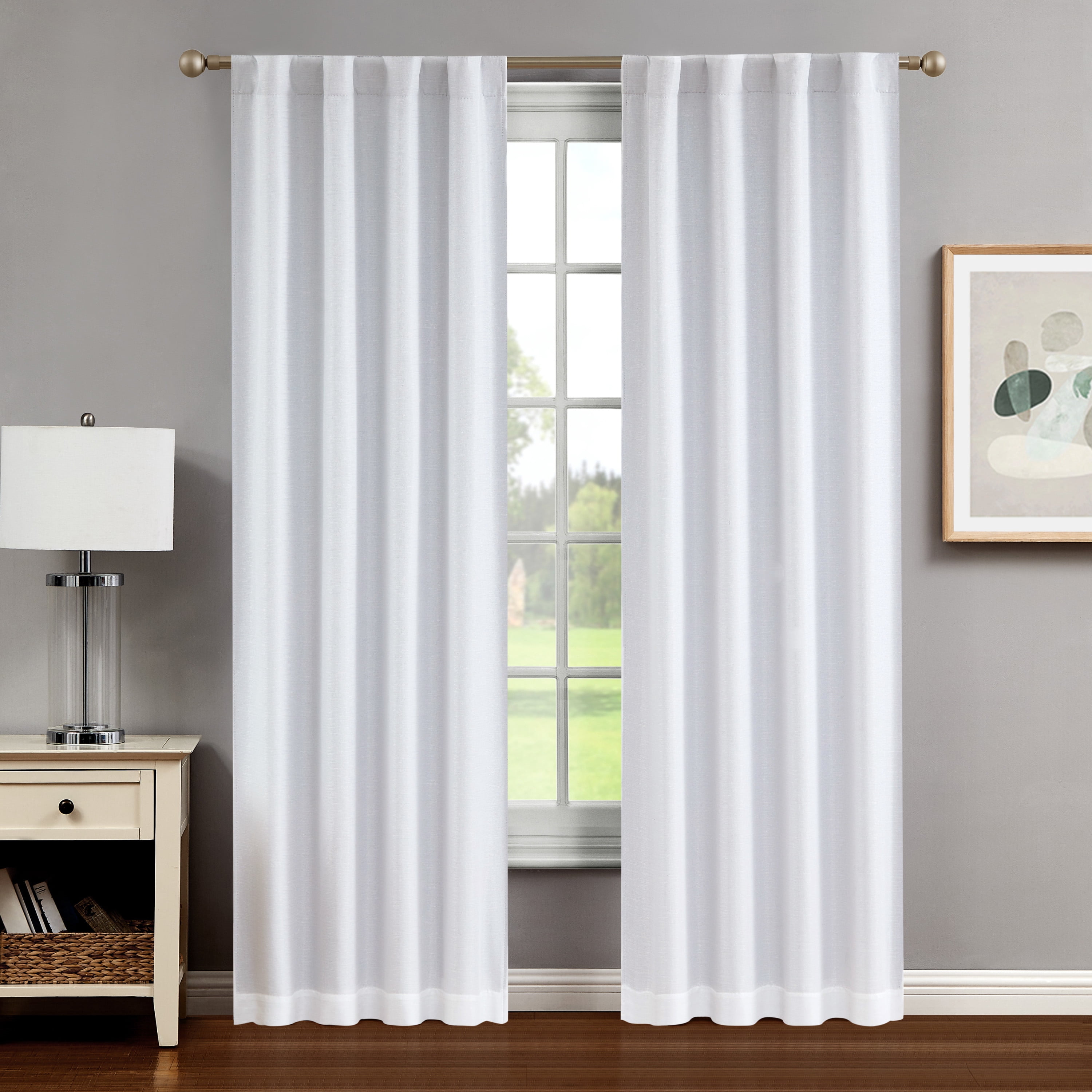 Tobie Blackout Window Curtain Panels with Tiebacks, Back Tab, White, 38" x 84"