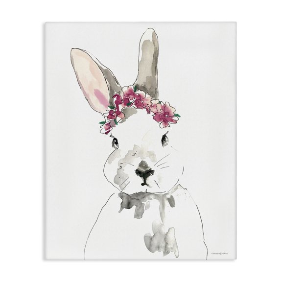Stupell Industries Bohemian Bunny Pink Flower Doodle Canvas Art, 24 x 30, by Kamdon Kreations