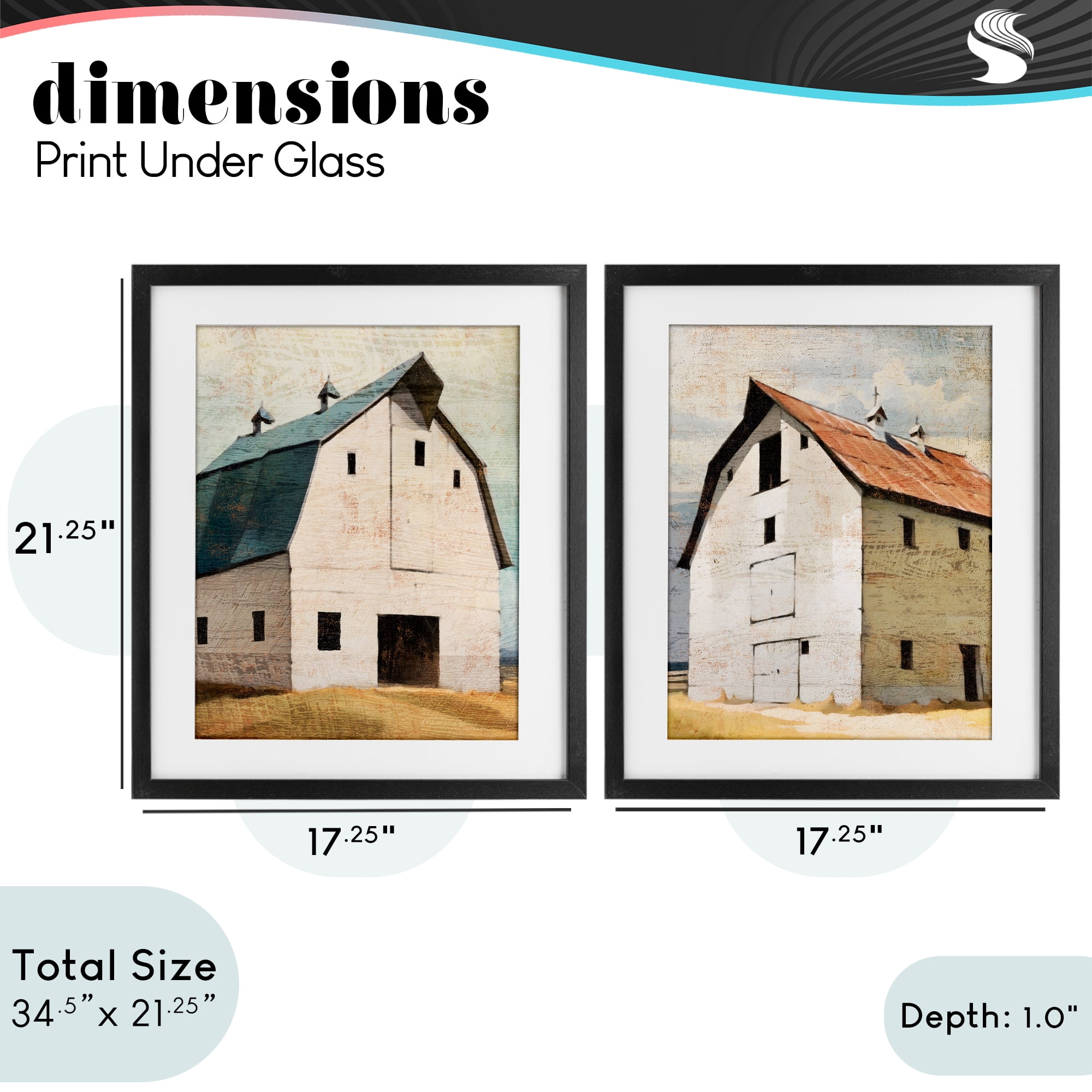 Stupell Industries Rustic Big Barns 2 Piece Black Framed Print Under Glass Set, design by Susan Jill