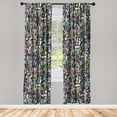 thumbnail image 3 of Ambesonne Floral Curtains, Minimalist Wild Flowers Art, Pair of 28"x95", Fern Green and Purple, 3 of 5