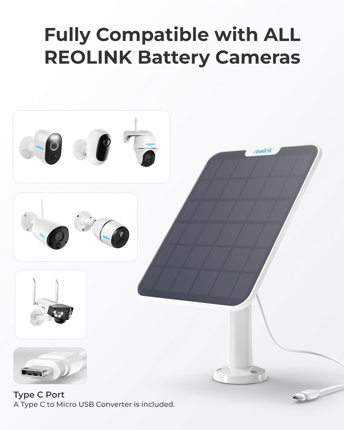 REOLINK 6W Solar Panel Non-Stop Solar Power for Wireless Battery Camera Outdoor (White)