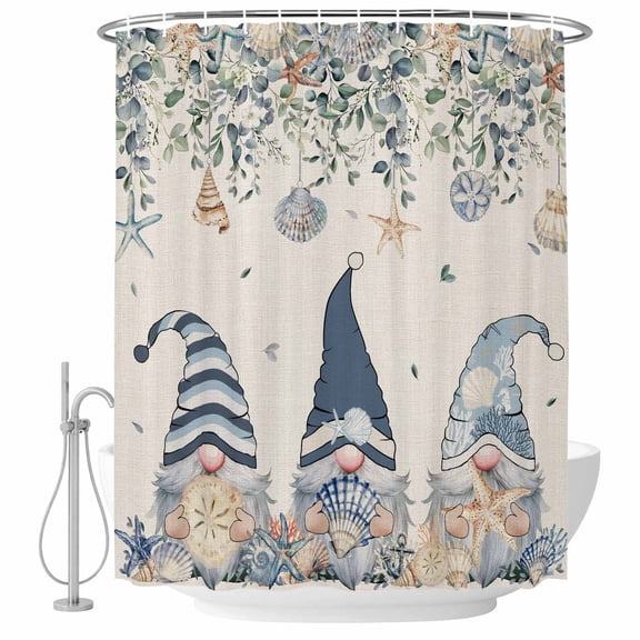 Blue Gnomes Coastal Shower Curtain - Water Repellent Fabric Shower Curtains Washable, Summer Beach Eucalyptus Leaves Rustic Decorative Polyester Cloth Bathroom Curtains Modern Bath Decor 72"x72"