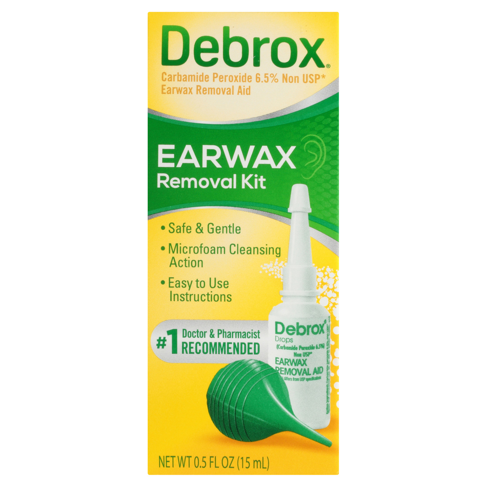 Debrox Earwax Removal Kit, 0.5 fl oz Ear Drops & Bulb Ear Syringe ...