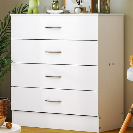 UBesGoo 4-Drawer Dresser Pure White with Metal Handles Bedside Night Stand Bedroom  White