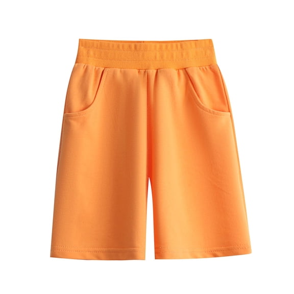 IFNWSV Girls Summer Shorts Kids Solid Color Casual Sports Pants with Pockets and Flower Buds Girls Summer Shorts Orange 6-7 Years